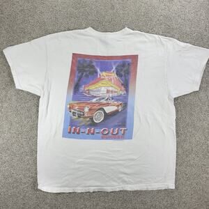 VTG IN-N-OUT Burger Las Vegas‎ Hanes T-Shirt Mens XL White Red Hot Rod Back Y2K
